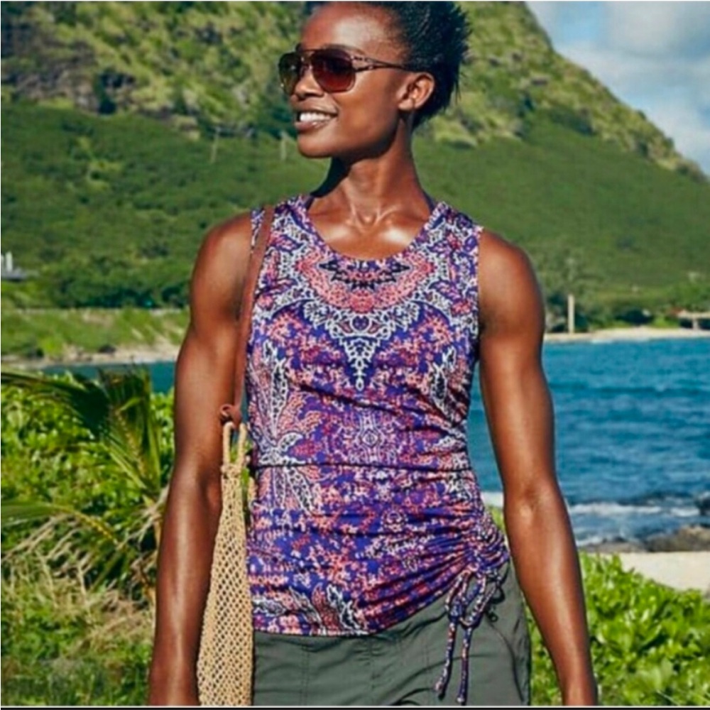 Athleta XS Aqualuxe Rash-guard Paradise Print Purple Mauve Magenta